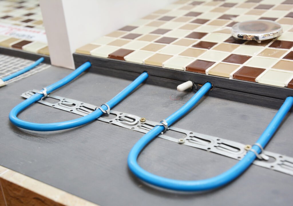 Radiant heated floor system in the bathroom