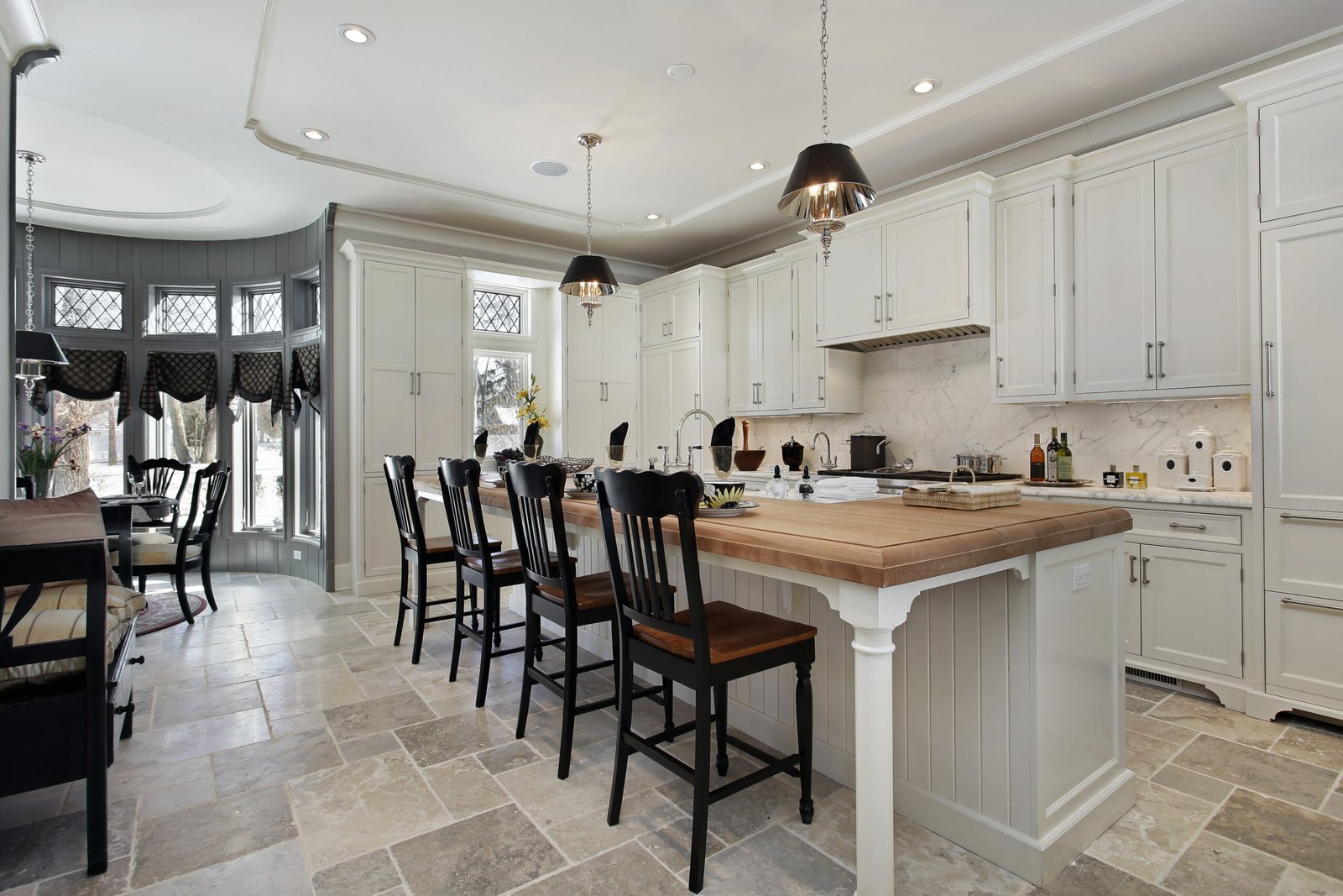 Kitchen with wood counter island