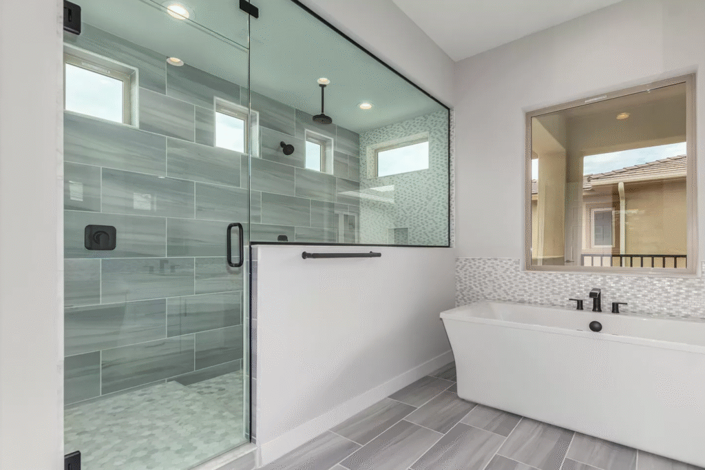 Bathroom remodeling with shower and free standing tub 